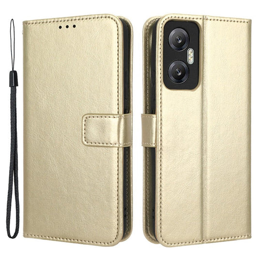 For Infinix Hot 20 5G / X666 / X666B Crazy Horse Texture PU Leather Flip Wallet Stand Phone Case with Strap - Gold
