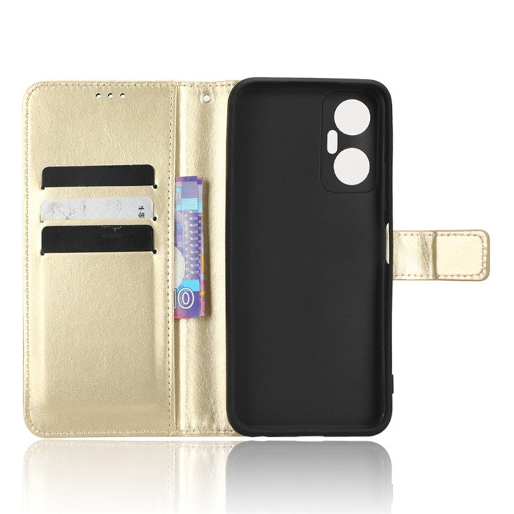 For Infinix Hot 20 5G / X666 / X666B Crazy Horse Texture PU Leather Flip Wallet Stand Phone Case with Strap - Gold