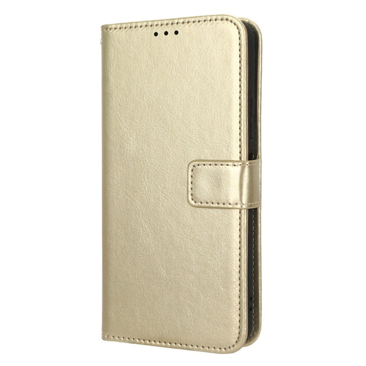 For Infinix Hot 20 5G / X666 / X666B Crazy Horse Texture PU Leather Flip Wallet Stand Phone Case with Strap - Gold