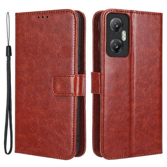 For Infinix Hot 20 5G / X666 / X666B Crazy Horse Texture PU Leather Flip Wallet Stand Phone Case with Strap - Brown