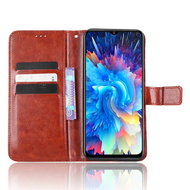 For Infinix Hot 20 5G / X666 / X666B Crazy Horse Texture PU Leather Flip Wallet Stand Phone Case with Strap - Brown