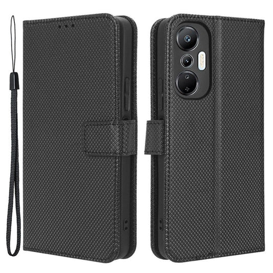 For Infinix Hot 20S 4G / X6827 PU Leather Case Foldable Stand Wallet Diamond Texture Phone Cover - Black