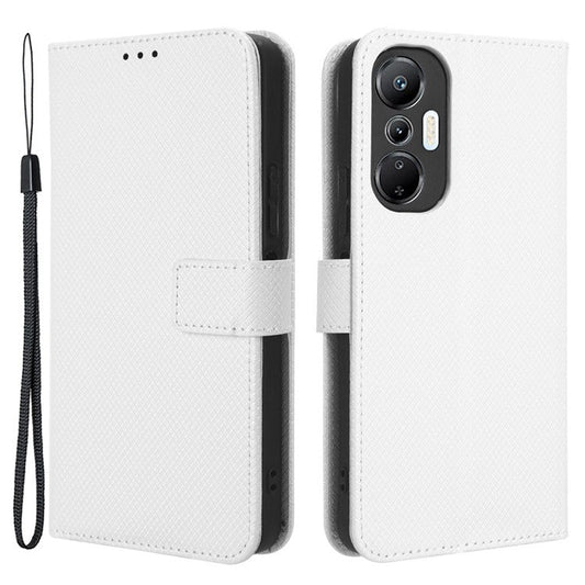 For Infinix Hot 20S 4G / X6827 PU Leather Case Foldable Stand Wallet Diamond Texture Phone Cover - White