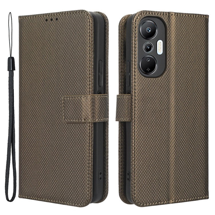 For Infinix Hot 20S 4G / X6827 PU Leather Case Foldable Stand Wallet Diamond Texture Phone Cover - Brown