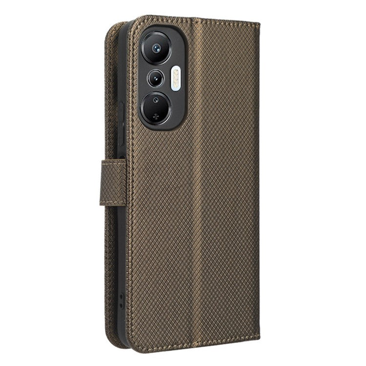 For Infinix Hot 20S 4G / X6827 PU Leather Case Foldable Stand Wallet Diamond Texture Phone Cover - Brown