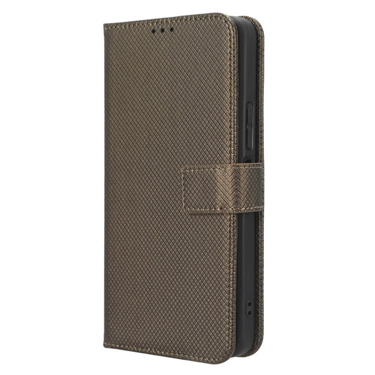 For Infinix Hot 20S 4G / X6827 PU Leather Case Foldable Stand Wallet Diamond Texture Phone Cover - Brown