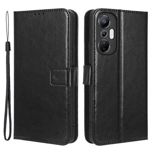For Infinix Hot 20S 4G / X6827 Case Crazy Horse Texture PU Leather Wallet Stand Full Protection Cell Phone Cover with Strap - Black