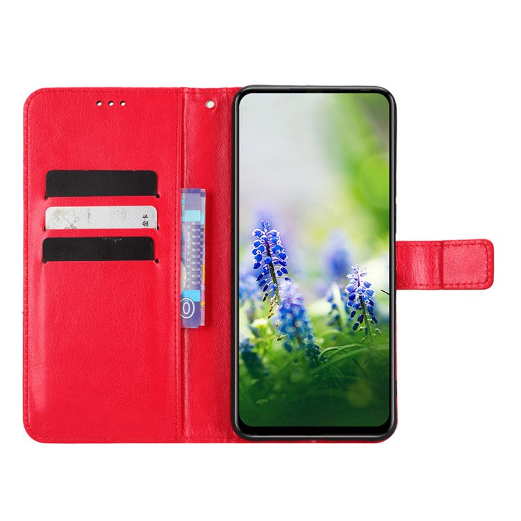 For Infinix Hot 20S 4G / X6827 Case Crazy Horse Texture PU Leather Wallet Stand Cell Phone Cover with Strap - Red