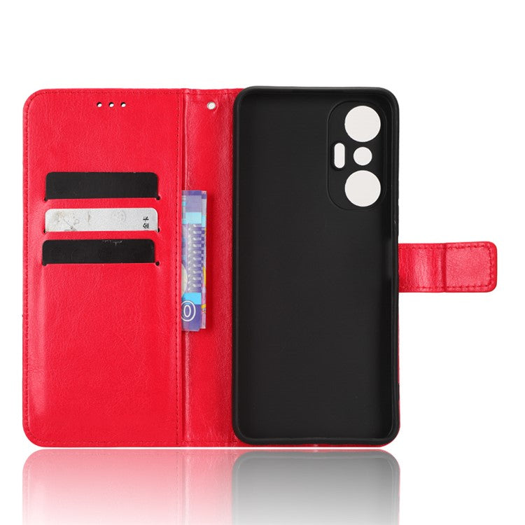 For Infinix Hot 20S 4G / X6827 Case Crazy Horse Texture PU Leather Wallet Stand Cell Phone Cover with Strap - Red