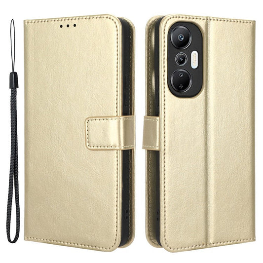 For Infinix Hot 20S 4G / X6827 Case Crazy Horse Texture PU Leather Wallet Stand Cell Phone Cover with Strap - Gold