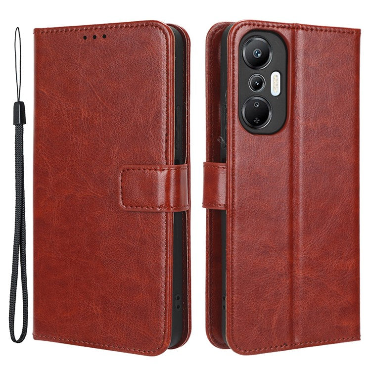 For Infinix Hot 20S 4G / X6827 Case Crazy Horse Texture PU Leather Wallet Stand Cell Phone Cover with Strap - Brown