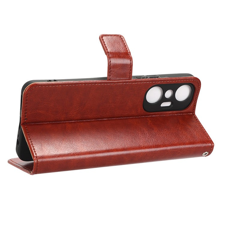 For Infinix Hot 20S 4G / X6827 Case Crazy Horse Texture PU Leather Wallet Stand Cell Phone Cover with Strap - Brown