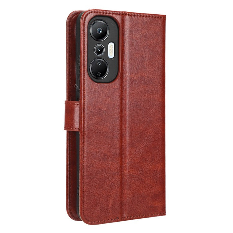 For Infinix Hot 20S 4G / X6827 Case Crazy Horse Texture PU Leather Wallet Stand Cell Phone Cover with Strap - Brown
