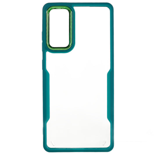 For Samsung Galaxy S20 FE 4G / FE 5G / S20 Lite / S20 FE 2022 Clear Case Soft TPU Hard Acrylic Drop Protective Phone Cover with Electroplating Lens Frame - Green