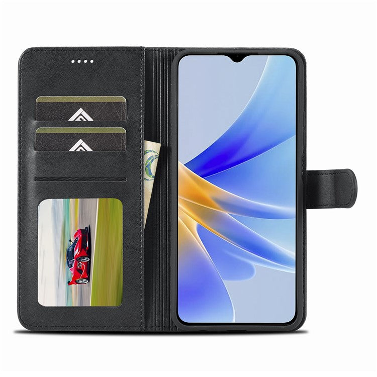 LC.IMEEKE For Oppo A17 4G / A17k 4G Calf Texture Case Wallet Stand Design Magnetic Clasp Leather Phone Cover - Black