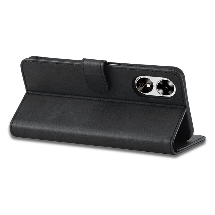 LC.IMEEKE For Oppo A17 4G / A17k 4G Calf Texture Case Wallet Stand Design Magnetic Clasp Leather Phone Cover - Black