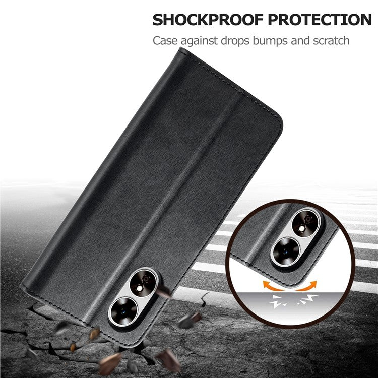 LC.IMEEKE For Oppo A17 4G / A17k 4G Calf Texture Case Wallet Stand Design Magnetic Clasp Leather Phone Cover - Black