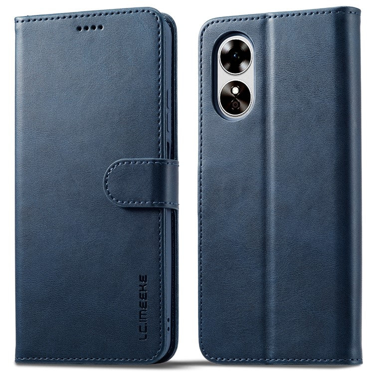 LC.IMEEKE For Oppo A17 4G / A17k 4G Calf Texture Case Wallet Stand Design Magnetic Clasp Leather Phone Cover - Blue