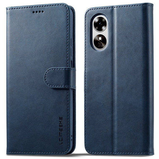 LC.IMEEKE For Oppo A17 4G / A17k 4G Calf Texture Case Wallet Stand Design Magnetic Clasp Leather Phone Cover - Blue