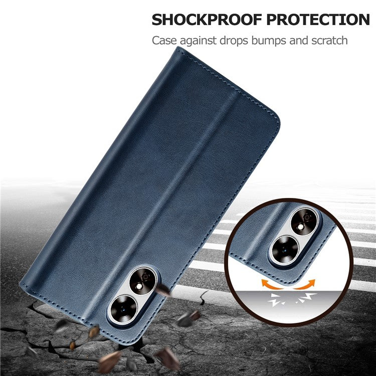 LC.IMEEKE For Oppo A17 4G / A17k 4G Calf Texture Case Wallet Stand Design Magnetic Clasp Leather Phone Cover - Blue