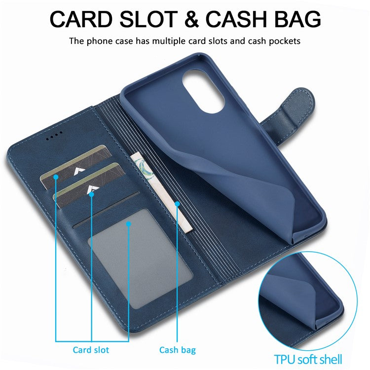 LC.IMEEKE For Oppo A17 4G / A17k 4G Calf Texture Case Wallet Stand Design Magnetic Clasp Leather Phone Cover - Blue