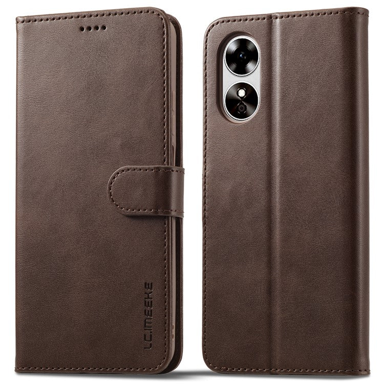 LC.IMEEKE For Oppo A17 4G / A17k 4G Calf Texture Case Wallet Stand Design Magnetic Clasp Leather Phone Cover - Brown