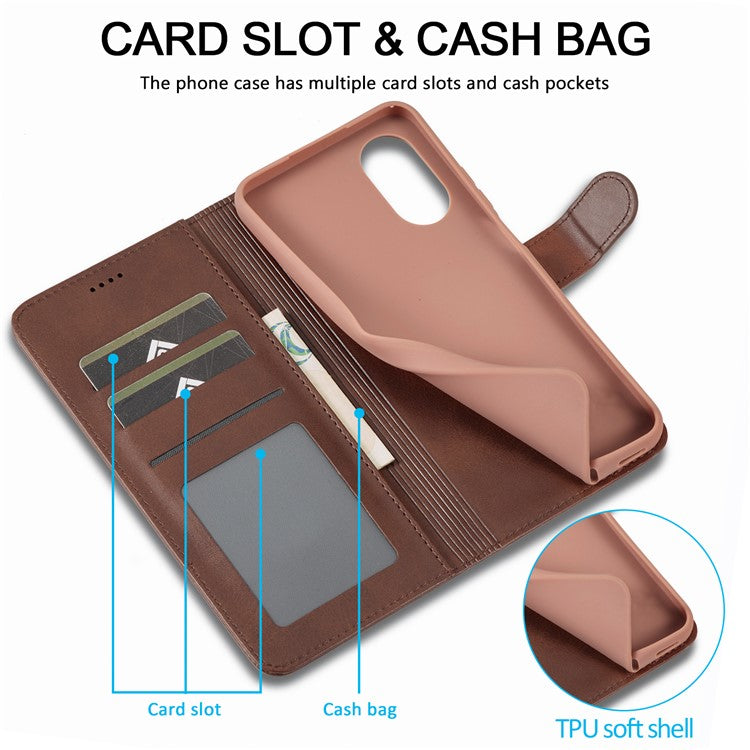 LC.IMEEKE For Oppo A17 4G / A17k 4G Calf Texture Case Wallet Stand Design Magnetic Clasp Leather Phone Cover - Brown