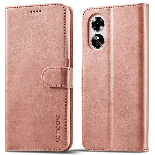 LC.IMEEKE For Oppo A17 4G / A17k 4G Calf Texture Case Wallet Stand Design Magnetic Clasp Leather Phone Cover - Pink