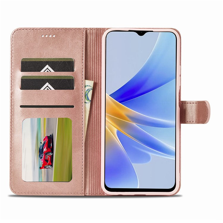 LC.IMEEKE For Oppo A17 4G / A17k 4G Calf Texture Case Wallet Stand Design Magnetic Clasp Leather Phone Cover - Pink
