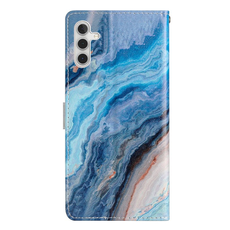 For Samsung Galaxy A34 5G Pattern Printing PU Leather Wallet Case Stand Magnetic Clasp Shockproof Folio Phone Cover with Strap - Blue Marble