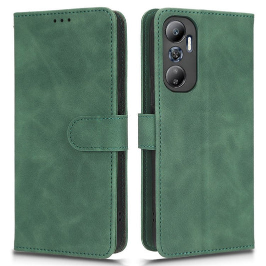 For Infinix Hot 20 4G Skin-Touch Feeling PU Leather Flip Wallet Case Scratch-Resistant Cell Phone Cover Stand - Green