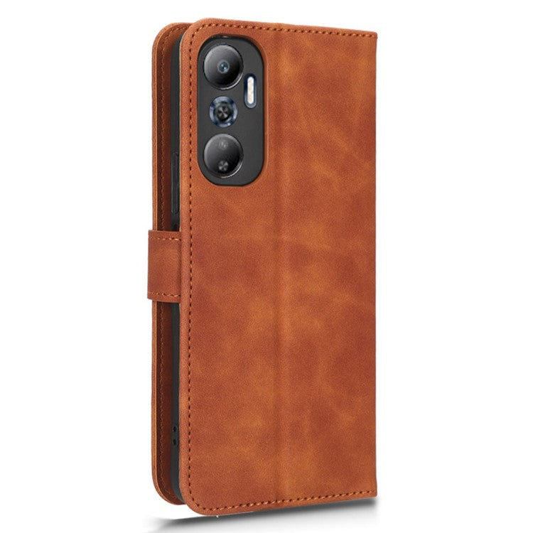 For Infinix Hot 20 4G Skin-Touch Feeling PU Leather Flip Wallet Case Scratch-Resistant Cell Phone Cover Stand - Brown