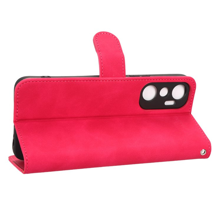 For Infinix Hot 20 4G Skin-Touch Feeling PU Leather Flip Wallet Case Scratch-Resistant Cell Phone Cover Stand - Rose