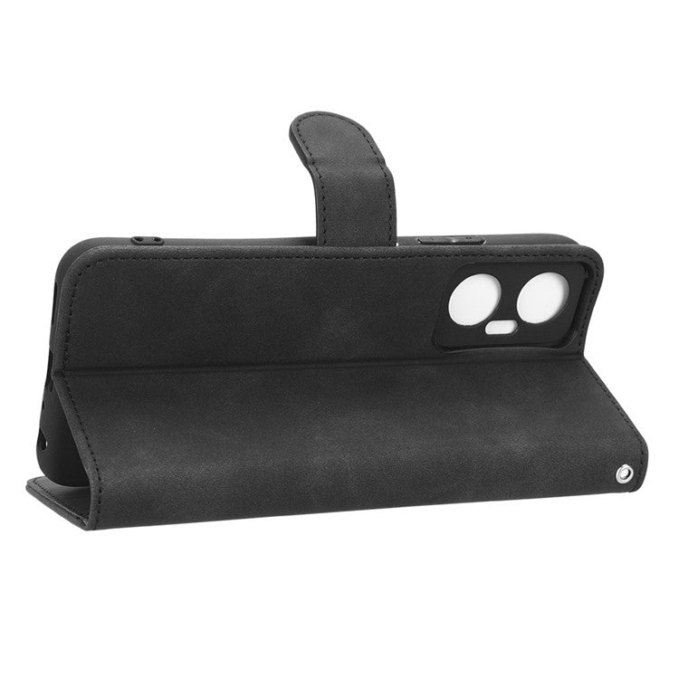 Phone Flip Leather Wallet Case For Infinix Hot 20 5G Skin-Touch Feeling Anti-Drop Cell Phone Cover Stand - Black
