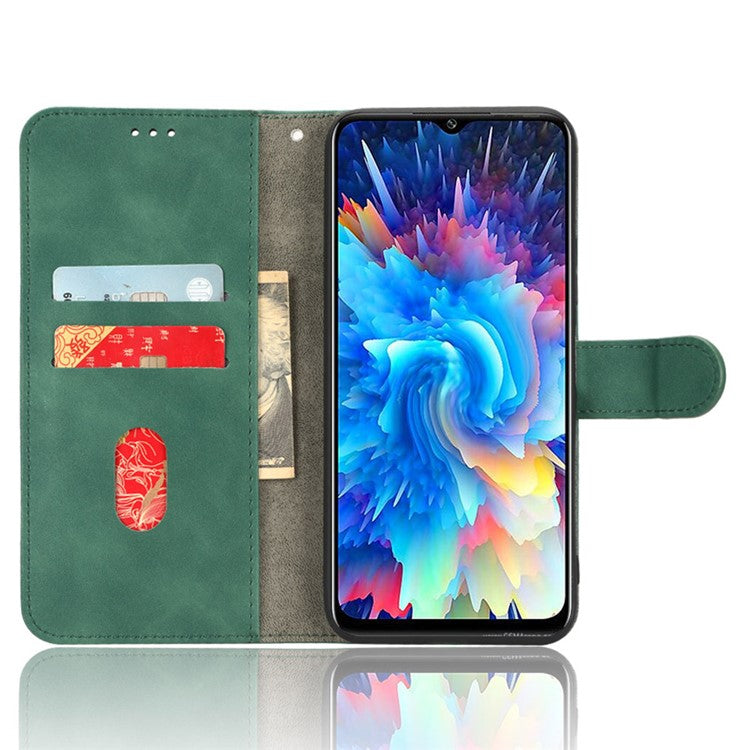Phone Flip Leather Wallet Case For Infinix Hot 20 5G Skin-Touch Feeling Anti-Drop Cell Phone Cover Stand - Green