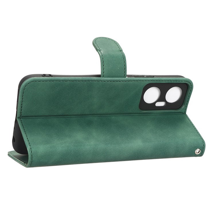Phone Flip Leather Wallet Case For Infinix Hot 20 5G Skin-Touch Feeling Anti-Drop Cell Phone Cover Stand - Green