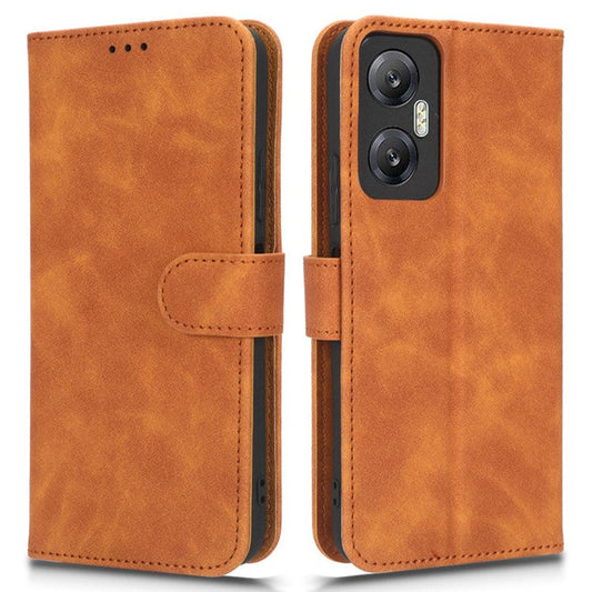 Phone Flip Leather Wallet Case For Infinix Hot 20 5G Skin-Touch Feeling Anti-Drop Cell Phone Cover Stand - Brown