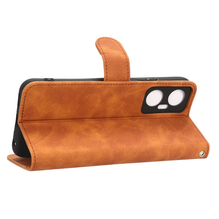 Phone Flip Leather Wallet Case For Infinix Hot 20 5G Skin-Touch Feeling Anti-Drop Cell Phone Cover Stand - Brown