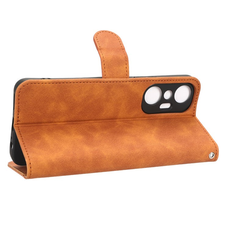 Phone Flip Wallet Case For Infinix Hot 20 4G PU Leather Cell Phone Cover Stand - Brown