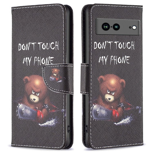BF Pattern Printing Leather Series-1 for Google Pixel 7a Anti-fall Phone Case Stand PU Leather Wallet Pattern Imprinted Magnetic Closure Flip Phone Cover - Bear