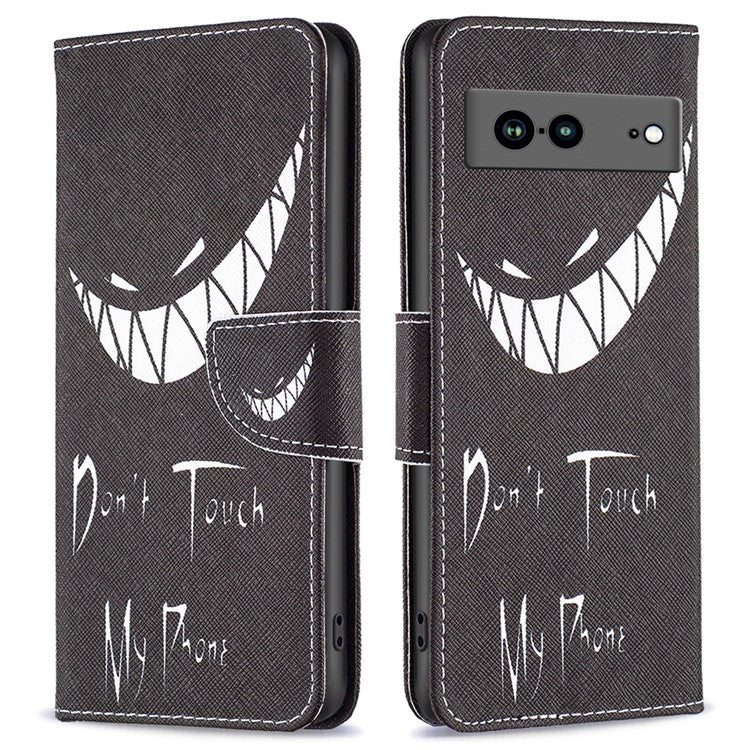 BF Pattern Printing Leather Series-1 for Google Pixel 7a Anti-fall Phone Case Stand PU Leather Wallet Pattern Imprinted Magnetic Closure Flip Phone Cover -  Don't Touch My Phone
