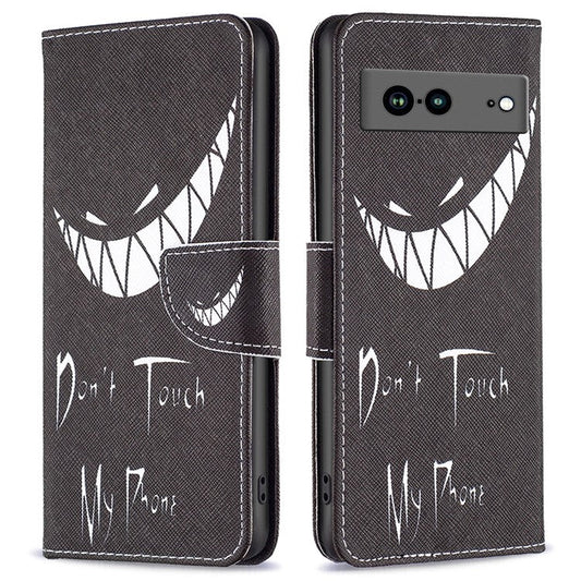 BF Pattern Printing Leather Series-1 for Google Pixel 7a Anti-fall Phone Case Stand PU Leather Wallet Pattern Imprinted Magnetic Closure Flip Phone Cover -  Don't Touch My Phone
