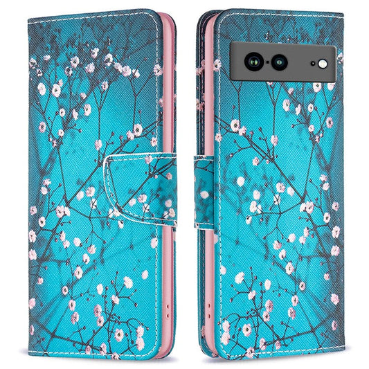 BF Pattern Printing Leather Series-1 for Google Pixel 7a Anti-fall Phone Case Stand PU Leather Wallet Pattern Imprinted Magnetic Closure Flip Phone Cover - Plum Blossom