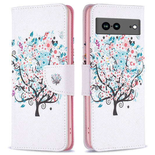 BF Pattern Printing Leather Series-1 for Google Pixel 7a Anti-fall Phone Case Stand PU Leather Wallet Pattern Imprinted Magnetic Closure Flip Phone Cover -  Flower Tree