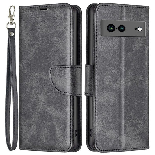 BF Leather Series-4 for Google Pixel 7a Anti-scratch Phone Case PU Leather Wallet Stand Magnetic Closure Flip Protective Phone Cover with Strap - Black