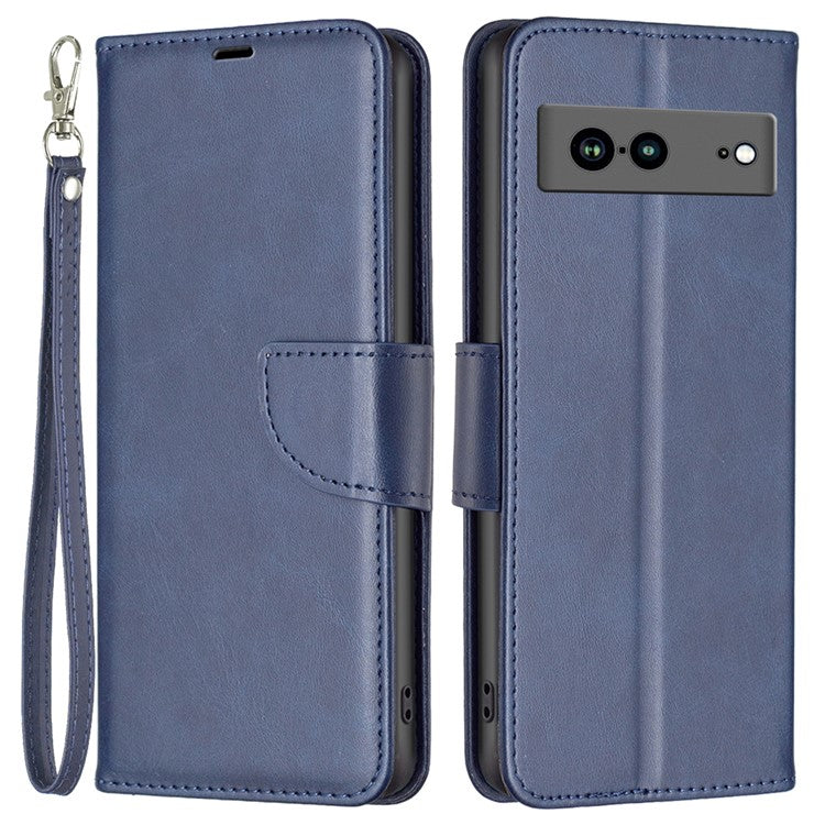 BF Leather Series-4 for Google Pixel 7a Anti-scratch Phone Case PU Leather Wallet Stand Magnetic Closure Flip Protective Phone Cover with Strap - Blue
