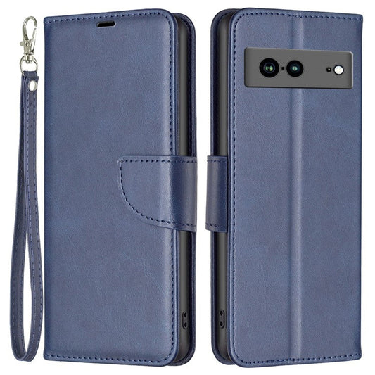BF Leather Series-4 for Google Pixel 7a Anti-scratch Phone Case PU Leather Wallet Stand Magnetic Closure Flip Protective Phone Cover with Strap - Blue