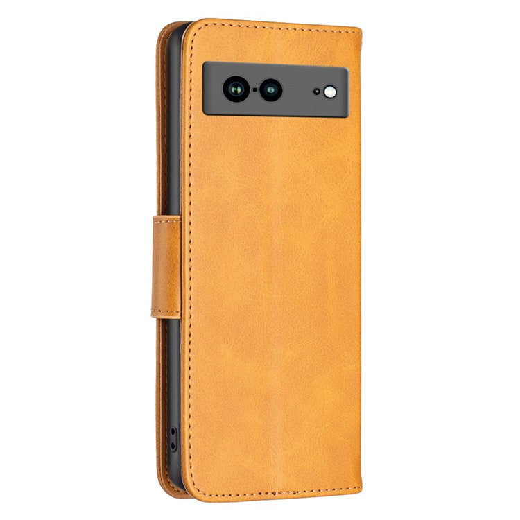 BF Leather Series-4 for Google Pixel 7a Anti-scratch Phone Case PU Leather Wallet Stand Magnetic Closure Flip Protective Phone Cover with Strap - Yellow
