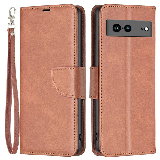 BF Leather Series-4 for Google Pixel 7a Anti-scratch Phone Case PU Leather Wallet Stand Magnetic Closure Flip Protective Phone Cover with Strap - Brown