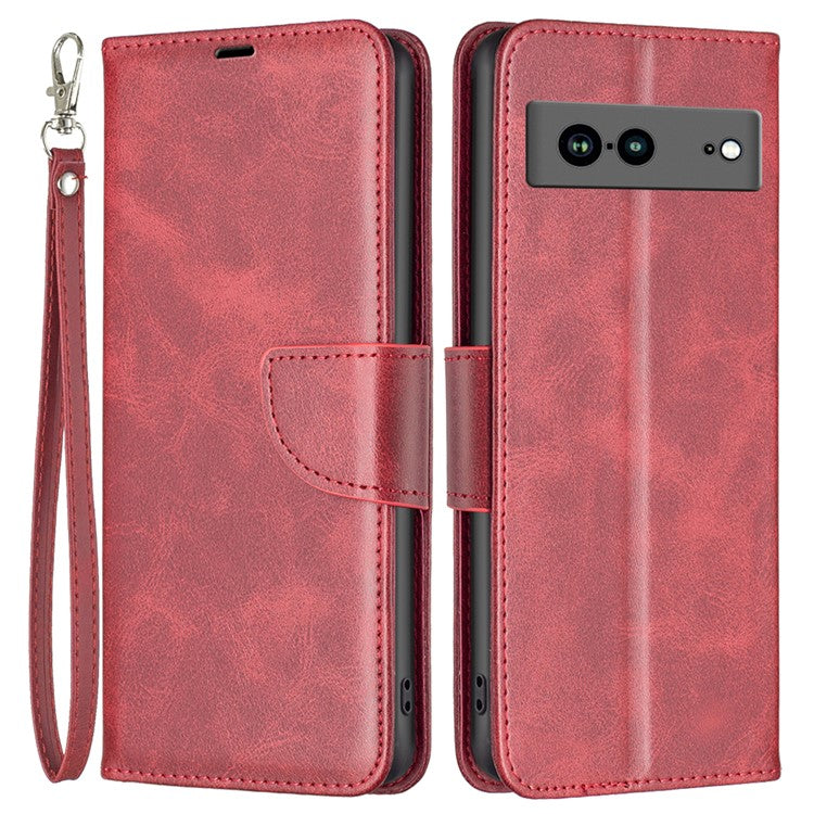 BF Leather Series-4 for Google Pixel 7a Anti-scratch Phone Case PU Leather Wallet Stand Magnetic Closure Flip Protective Phone Cover with Strap - Red